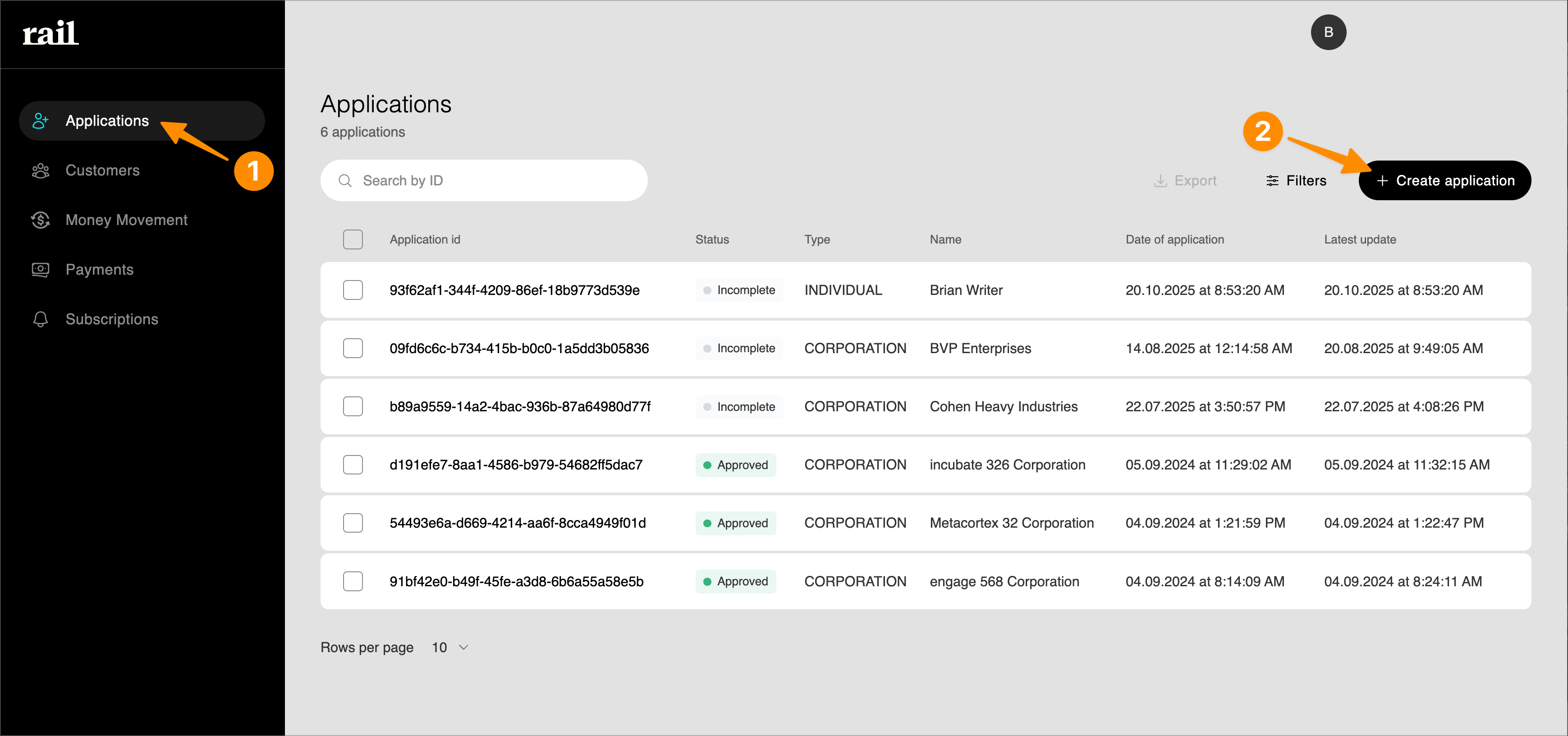 Create Application - Step 1